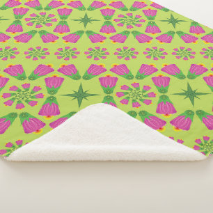 Couverture Sherpa Fleur de Bell rétro Mandalas Green Sherpa Blanche