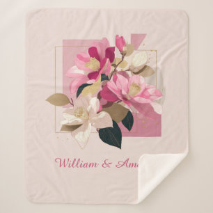 Couverture Sherpa Fleur de Camellia rose