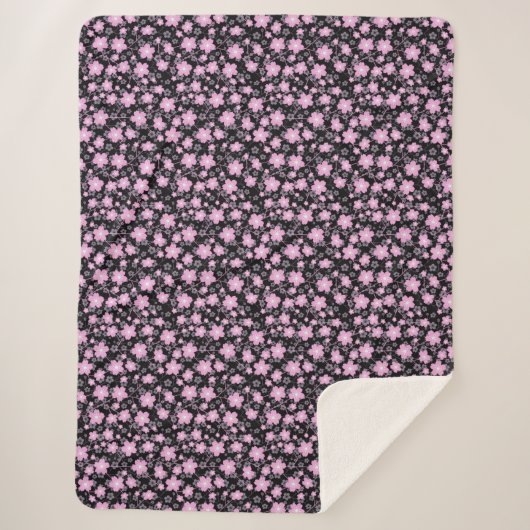 Couverture Sherpa Fleur de cerisier rose noir (Devant)