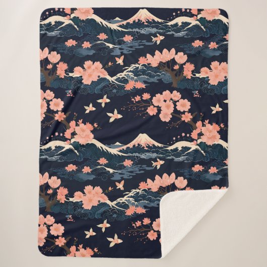 Couverture Sherpa Fleur de cerisier Sakura inspirée par le Japon (Devant)