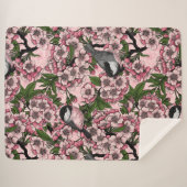 Couverture Sherpa Fleur de cerisiers et poulets roses (Devant (Horizontal))