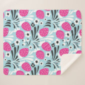Couverture Sherpa Fleur de fraise : Berry Rose Sans Seamless. (Devant (Horizontal))