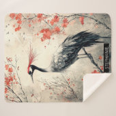 Couverture Sherpa Fleur de Grue Rouge Lavis d'Encre (2) (Devant (Horizontal))