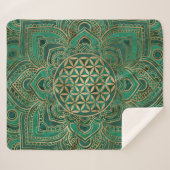 Couverture Sherpa Fleur de la vie dans Lotus - malachite et or (Devant (Horizontal))