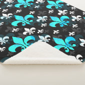 Couverture Sherpa Fleur De Lis Blanc Bleu (3/4)