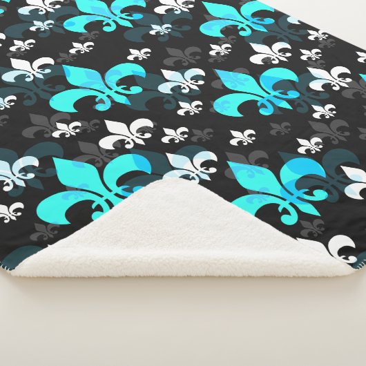 Couverture Sherpa Fleur De Lis Blanc Bleu (3/4)
