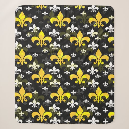 Couverture Sherpa Fleur De Lis Blanc Jaune (Devant)
