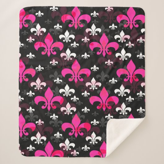 Couverture Sherpa Fleur De Lis Rose Blanc (Devant)