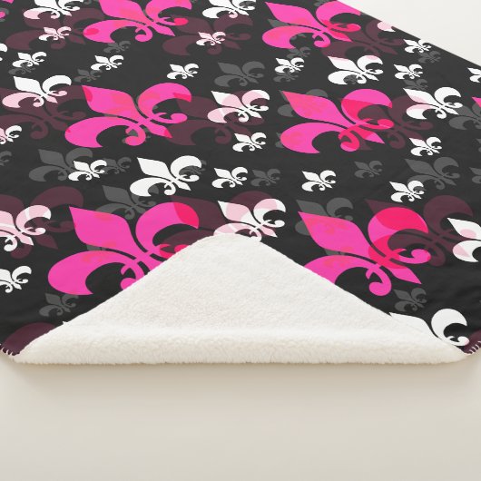 Couverture Sherpa Fleur De Lis Rose Blanc (3/4)