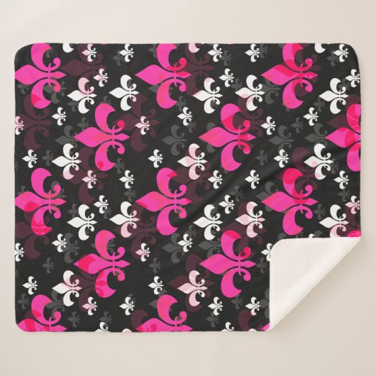 Couverture Sherpa Fleur De Lis Rose Blanc (Devant (Horizontal))