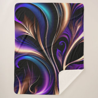 Couverture Sherpa Fleur de Minuit - Abstrait Violet foncé, Sarcelle 
