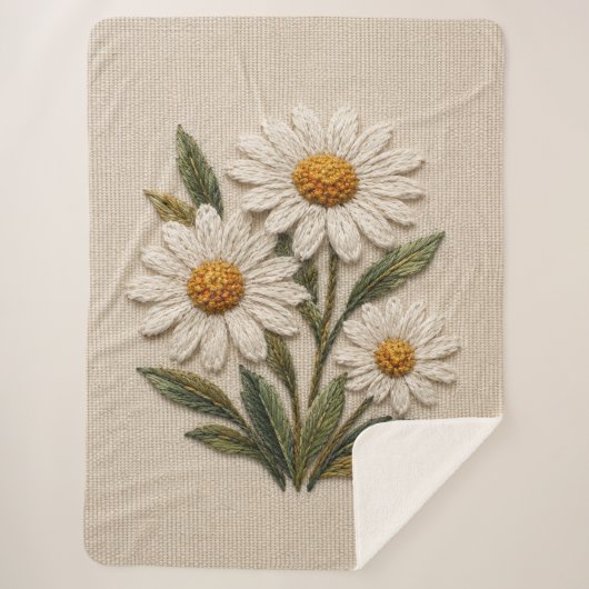 Couverture Sherpa Fleur de Pâquerette Brodée (Devant)