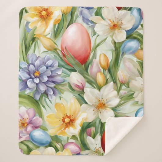 Couverture Sherpa Fleur de pomme gracieuse, tulipes et oeufs de Pâqu (Devant)