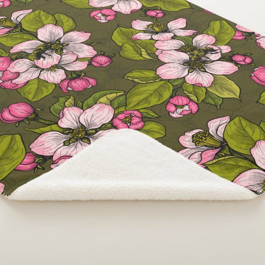 Couverture Sherpa Fleur de pomme sur vert foncé (3/4)