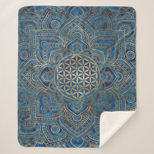 Couverture Sherpa Fleur de vie à Lotus - Marbre bleu et or