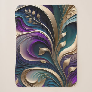 Couverture Sherpa Fleur Dorée - Flore Abstraite Violet Foncé et Sarc