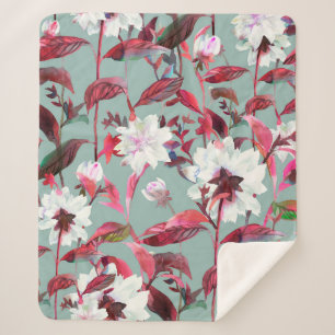 Couverture Sherpa Fleur florale. Aquarelle fleurs motif sans couture