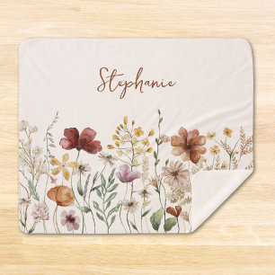 Couverture Sherpa Fleur Florale Jolie Wildflower Aquarelle Monogramm