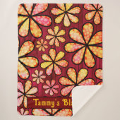 Couverture Sherpa Fleur Hippie rétro avec Arrière - plan en bois rou (Devant)