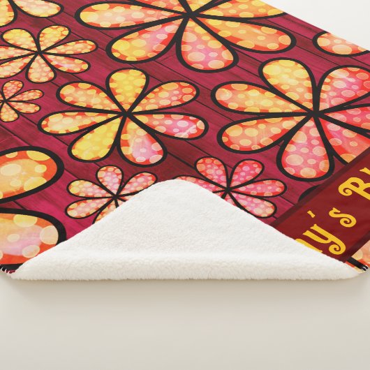 Couverture Sherpa Fleur Hippie rétro avec Arrière - plan en bois rou (3/4)