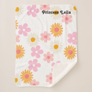Couverture Sherpa Fleur marguerite rose et blanc Nom personnalisé du