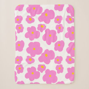 Couverture Sherpa Fleur marguerite rose jaune moderne motif élégant