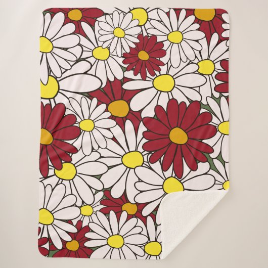 Couverture Sherpa Fleur marguerite rouge blanc (Devant)