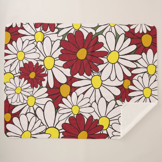Couverture Sherpa Fleur marguerite rouge blanc (Devant (Horizontal))