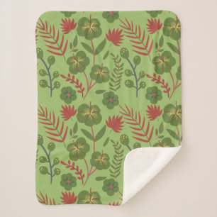 Couverture Sherpa Fleur motif, branche, feuille fleurie verte sans s