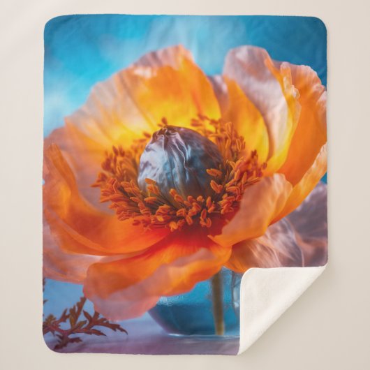 Couverture Sherpa Fleur orange (Devant)