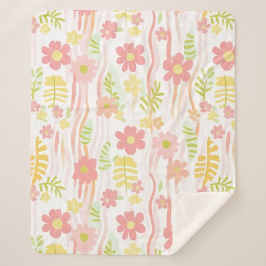 Couverture Sherpa Fleur pastel rétro (3) (Devant)