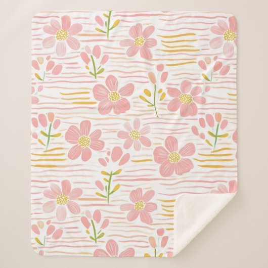 Couverture Sherpa Fleur pastel rétro (6) (Devant)
