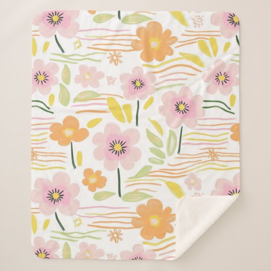 Couverture Sherpa Fleur pastel rétro (7) (Devant)