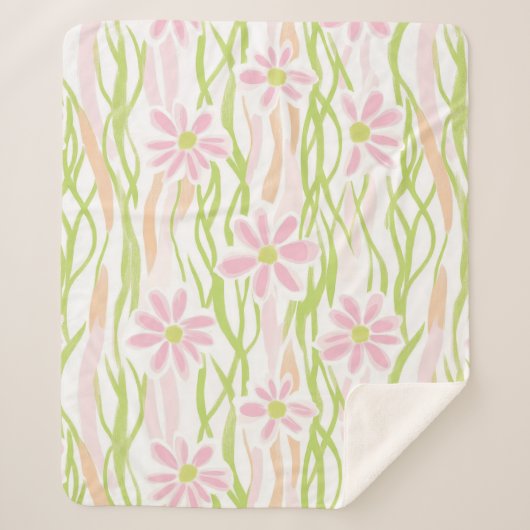Couverture Sherpa Fleur pastel rétro (8) (Devant)