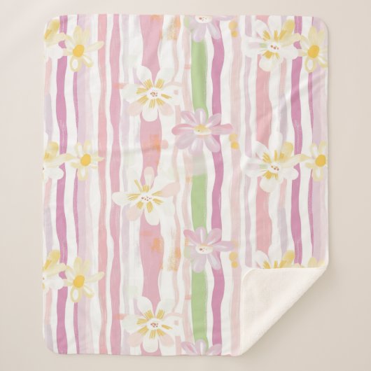 Couverture Sherpa Fleur pastel rétro (9) (Devant)