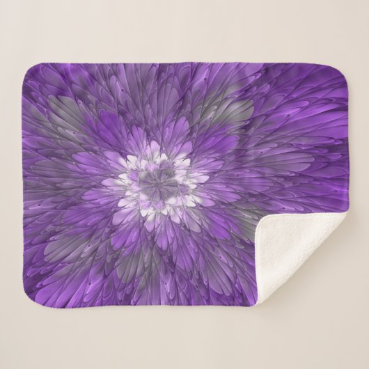 Couverture Sherpa Fleur psychédélique violette Abstraite Fractal Art (Devant (Horizontal))