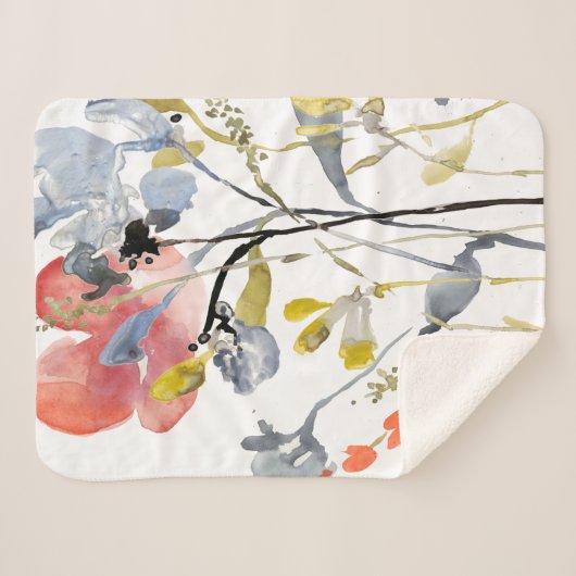 Couverture Sherpa Fleur recouverte - fleurs de pastel d'aquarelle (Devant (Horizontal))