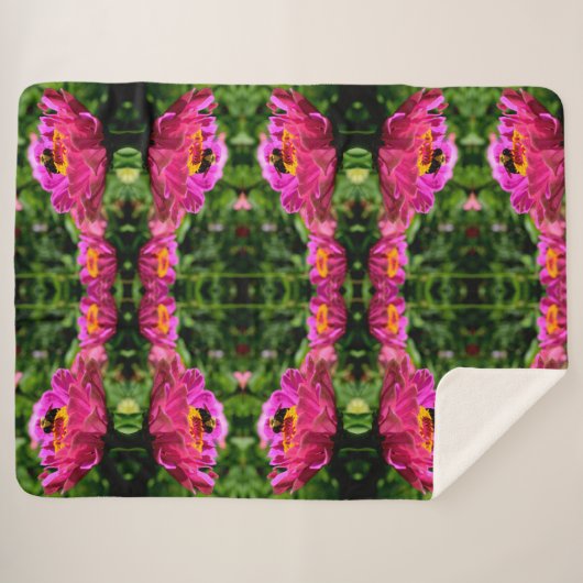 Couverture Sherpa Fleur rose avec bourdon fleurs roses mignonette ab (Devant (Horizontal))