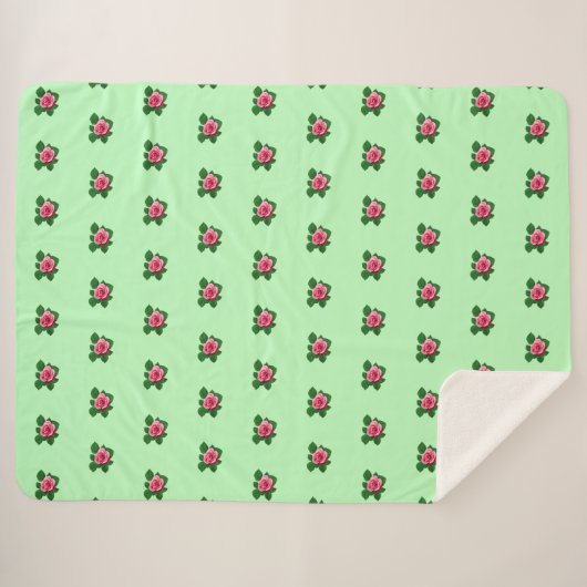 Couverture Sherpa Fleur rose rose Motif sans couture sur vert clair (Devant (Horizontal))