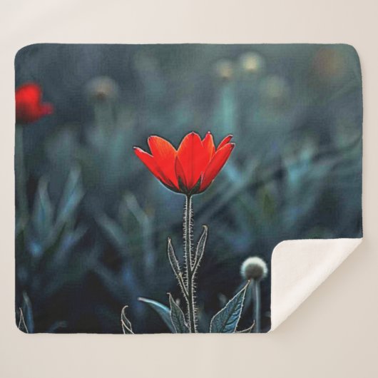 Couverture Sherpa Fleur Rouge Art de la Solitude de la Nuit Sombre (Devant (Horizontal))