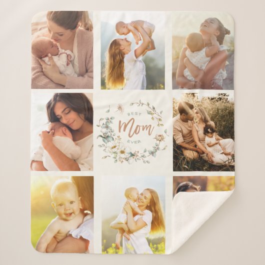 Couverture Sherpa Fleur sauvage Best Mom Ever Photo Collage (Devant)
