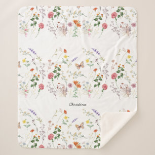 Couverture Sherpa Fleur sauvage Pressée Florale Ajouter Texte Couver