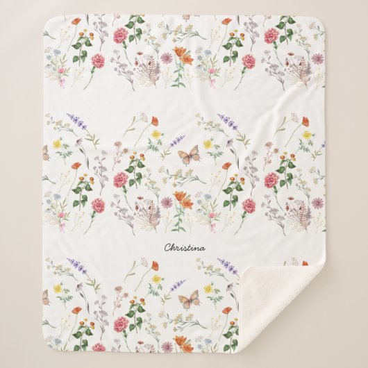 Couverture Sherpa Fleur sauvage Pressée Florale Ajouter Texte Couver (Devant)