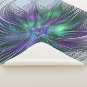 Couverture Sherpa Fleur verte abstraite moderne fractale violette (3/4)