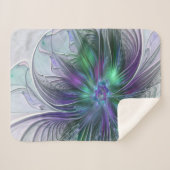 Couverture Sherpa Fleur verte abstraite moderne fractale violette (Devant (Horizontal))