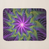 Couverture Sherpa Fleur verte violette Art abstrait fractal moderne (Devant (Horizontal))