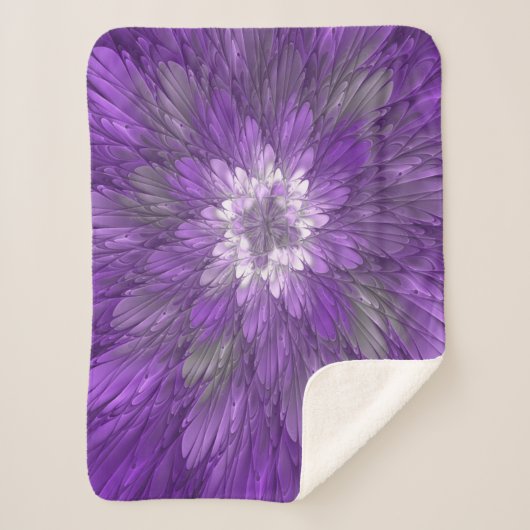 Couverture Sherpa Fleur Violette Abstraite Art Fractal Psychedélique (Devant)