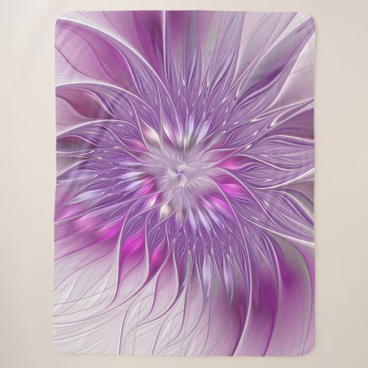 Couverture Sherpa Fleur violette rose Passion Abstrait Art fractal (Devant)