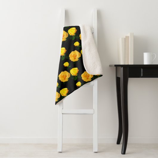 Couverture Sherpa fleuri jaune tendance (En situation)
