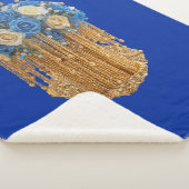 Couverture Sherpa Fleurie Bleu Royal et Or (3/4)